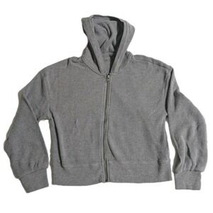 Abercrombie & Fitch Women's Waffle Knit Cropped Hooded‎ Zip Up Sweater Gray  XS